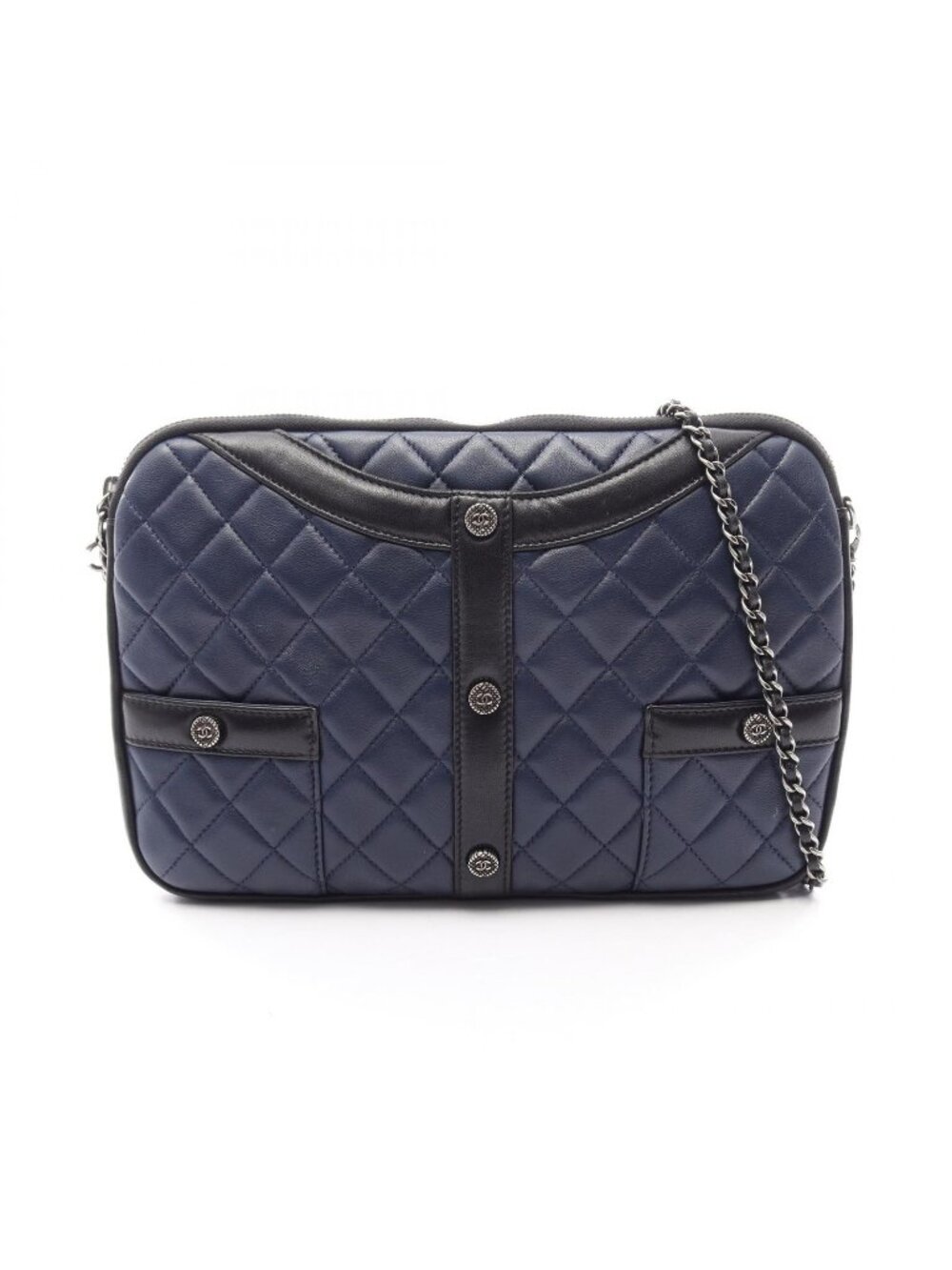 Chanel Shoulder Bag Girl Navy Black Lambskin Chain